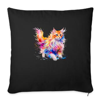Long Haired Cat, Maine Coon in Colors - Sofa pillowcase 17,3'' x 17,3'' (45 x 45 cm) - black - Front