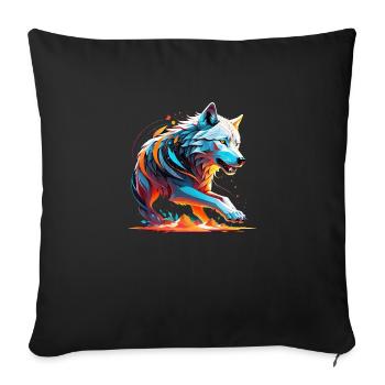 loup et montagne - nature protecteur - Housse de coussin décorative 45 x 45 cm - noir - Devant