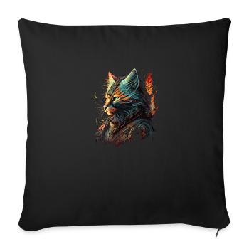 Eine Fantasy-Kriegerkatze - Sofakissenbezug 45 x 45 cm - Schwarz - Vorne