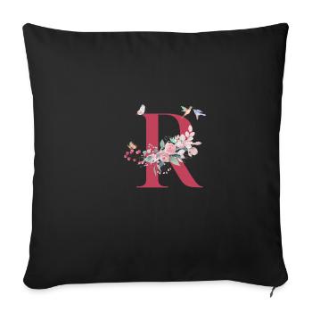 Letter R Floral - Gift Idea - Sofa pillowcase 17,3'' x 17,3'' (45 x 45 cm) - black - Front