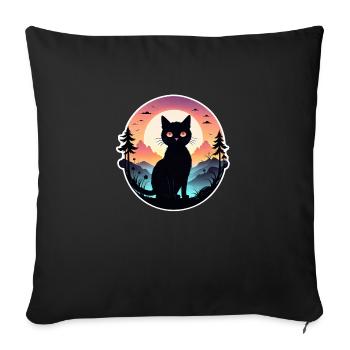 chat paysage et coucher de soleil - Housse de coussin décorative 45 x 45 cm - noir - Devant