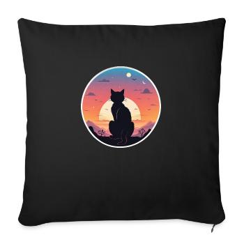 chat paysage et coucher de soleil - Housse de coussin décorative 45 x 45 cm - noir - Devant
