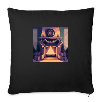 Weihnachtlicher Kamin - Sofakissenbezug 45 x 45 cm - Schwarz - Vorne
