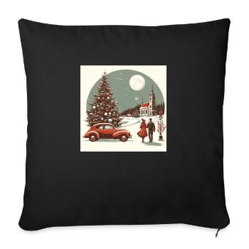 Church with fir tree in winter - Sofa pillowcase 17,3'' x 17,3'' (45 x 45 cm) - black - Front