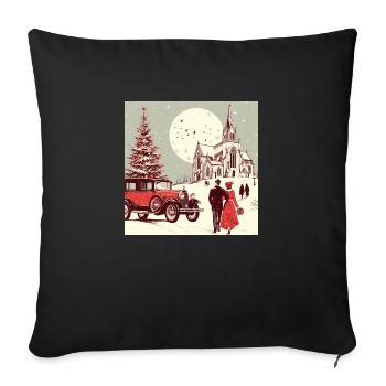 Church with fir tree in winter - Sofa pillowcase 17,3'' x 17,3'' (45 x 45 cm) - black - Front