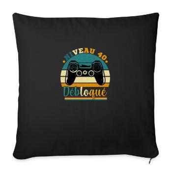 Niveau 40 Débloqué - Gamer Anniversaire 40 ans - Housse de coussin décorative 45 x 45 cm - noir - Devant
