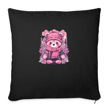 Pink Teddy 3 - Sofa pillowcase 17,3'' x 17,3'' (45 x 45 cm) - black - Front
