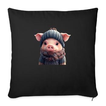 Cochon mignon - Housse de coussin décorative 45 x 45 cm - noir - Devant