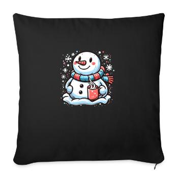 Cute Snowman with Hot Cocoa Mug - Winter Apparel - Sofa pillowcase 17,3'' x 17,3'' (45 x 45 cm) - black - Front