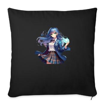 Manga anime girl in school uniform - Sofa pillowcase 17,3'' x 17,3'' (45 x 45 cm) - black - Front