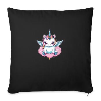 Licorne Unicorn Kawaii - Housse de coussin décorative 45 x 45 cm - noir - Devant