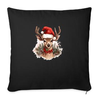 Cerf de Noël avec chapeau de père Noël - Housse de coussin décorative 45 x 45 cm - noir - Devant
