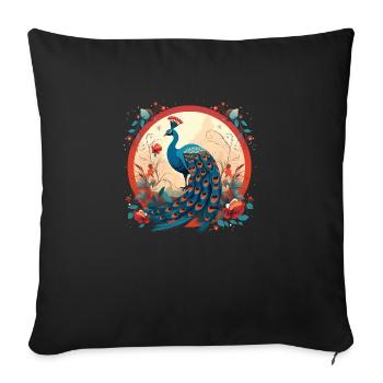 Oiseau paon avec des éléments de floal - Housse de coussin décorative 45 x 45 cm - noir - Devant