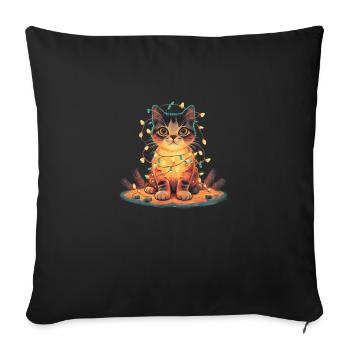 Katze mit Lichterkette - Sofakissenbezug 45 x 45 cm - Schwarz - Vorne