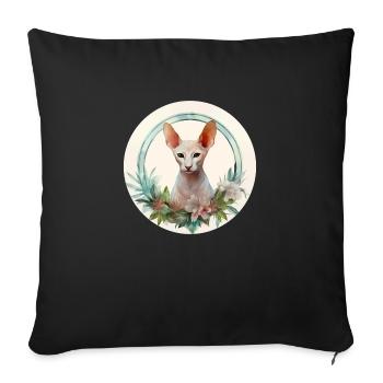 Orientalische Kurzhaarkatze Boho-Stil, Liebeskatzen - Sofakissenbezug 45 x 45 cm - Schwarz - Vorne