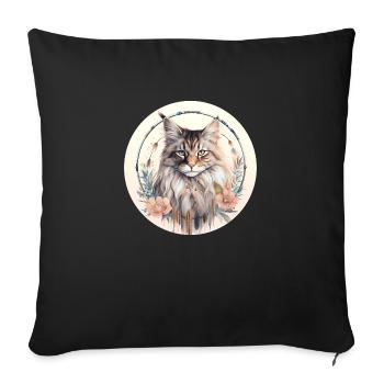 Maine Coon Cat Boho Style, Love cats - Sofa pillowcase 17,3'' x 17,3'' (45 x 45 cm) - black - Front