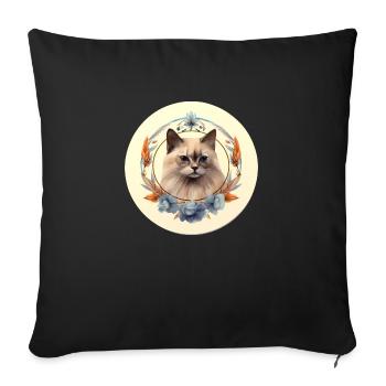 Burmesische Katze Boho Elemente, Katzen - Sofakissenbezug 45 x 45 cm - Schwarz - Vorne