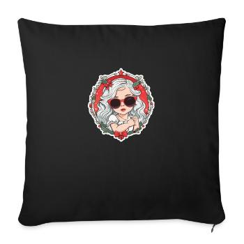 Mädchen Weihnachten Zeichnung - Sofakissenbezug 45 x 45 cm - Schwarz - Vorne
