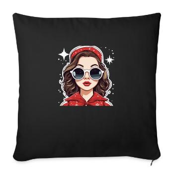 Mädchen Weihnachten Zeichnung - Sofakissenbezug 45 x 45 cm - Schwarz - Vorne