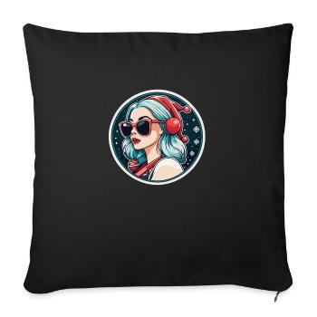 Mädchen Weihnachten Zeichnung - Sofakissenbezug 45 x 45 cm - Schwarz - Vorne