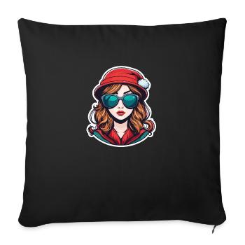 Mädchen Weihnachten Zeichnung - Sofakissenbezug 45 x 45 cm - Schwarz - Vorne