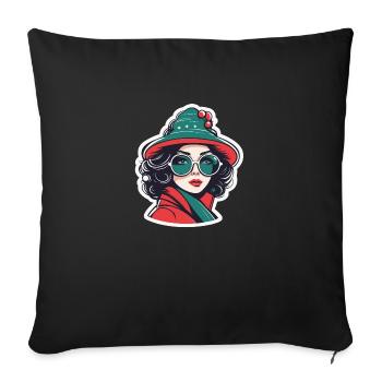 Girl Christmas Illustration - Sofa pillowcase 17,3'' x 17,3'' (45 x 45 cm) - black - Front