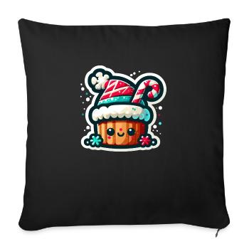 Cupcake au chapeau de Père Noël : une douce gâterie de Noël ! - Housse de coussin décorative 45 x 45 cm - noir - Devant