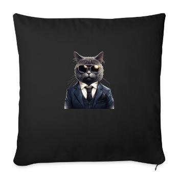 Katze in Anzug - Sofakissenbezug 45 x 45 cm - Schwarz - Vorne