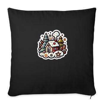 Cozy Winter Wonderland: A Charming Red Cottage - Sofa pillowcase 17,3'' x 17,3'' (45 x 45 cm) - black - Front