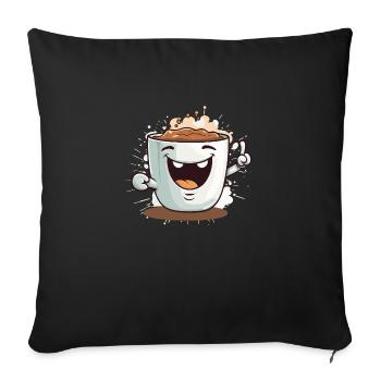 Coffee Cup White Cheerful Funny Cute Face - Sofa pillowcase 17,3'' x 17,3'' (45 x 45 cm) - black - Front