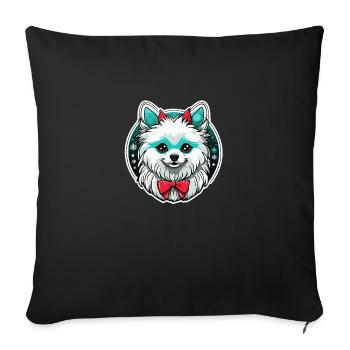 Illustration de Noël poméranien - Housse de coussin décorative 45 x 45 cm - noir - Devant