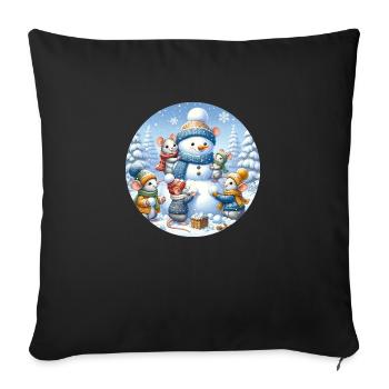 Des souris construisent un bonhomme de neige - Housse de coussin décorative 45 x 45 cm - noir - Devant