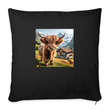 Highland cow with long shaggy fur - Sofa pillowcase 17,3'' x 17,3'' (45 x 45 cm) - black - Front