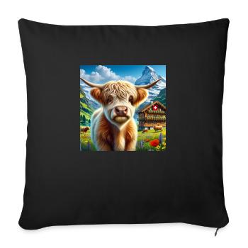 Vache Highland aux cornes majestueuses - Housse de coussin décorative 45 x 45 cm - noir - Devant