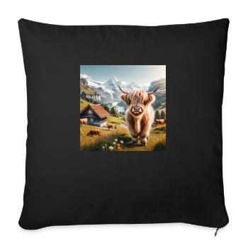 Vache Highland mignonne, douce et moelleuse - Housse de coussin décorative 45 x 45 cm - noir - Devant
