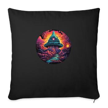 Psychedelischer Pilz im Kosmos - Sofakissenbezug 45 x 45 cm - Schwarz - Vorne