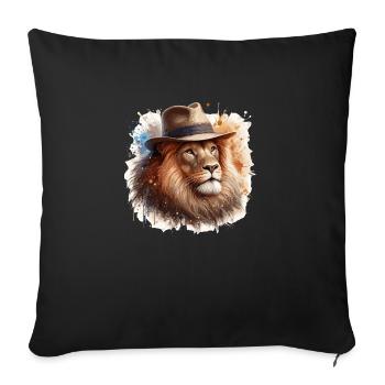 Lion au chapeau : l’élégance majestueuse - Housse de coussin décorative 45 x 45 cm - noir - Devant