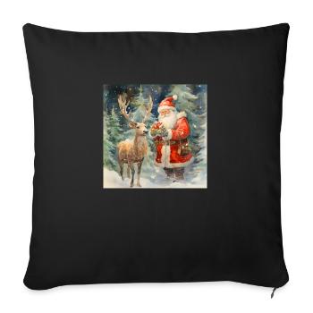Der Weihnachtsmann und eins seiner Rentiere - Sofakissenbezug 45 x 45 cm - Schwarz - Vorne
