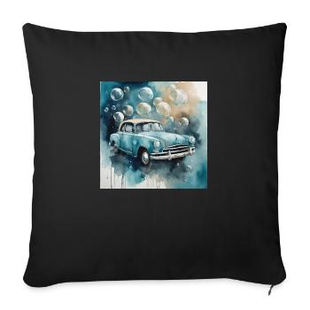 Vieille voiture avec des bulles de savon à l’aquarelle. - Housse de coussin décorative 45 x 45 cm - noir - Devant