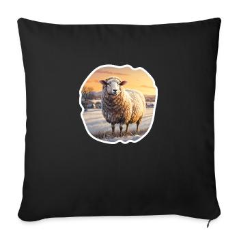 Moutons dans le paysage d’hiver - Housse de coussin décorative 45 x 45 cm - noir - Devant