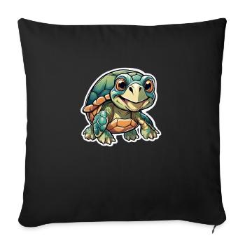 Jeune tortue joyeuse - Housse de coussin décorative 45 x 45 cm - noir - Devant
