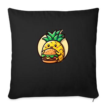 Ananas mange un burger - Housse de coussin décorative 45 x 45 cm - noir - Devant