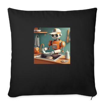 mignon petit robot vintage futuriste orange - Housse de coussin décorative 45 x 45 cm - noir - Devant