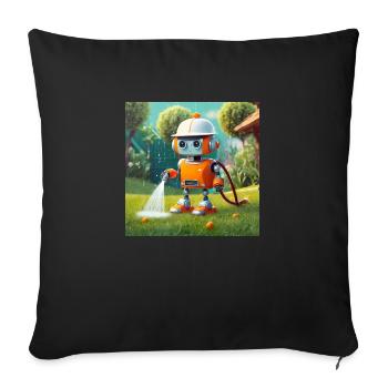 mignon petit robot vintage futuriste orange - Housse de coussin décorative 45 x 45 cm - noir - Devant