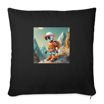 cute little orange vintage robot is rockclimbing - Sofa pillowcase 17,3'' x 17,3'' (45 x 45 cm) - black - Front