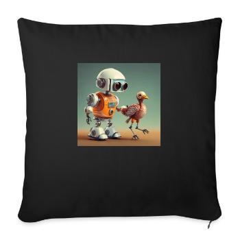mignon petit robot orange se promène avec son extraterrestre - Housse de coussin décorative 45 x 45 cm - noir - Devant