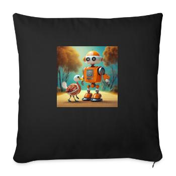 mignon petit robot se promène avec sa dinde extraterrestre - Housse de coussin décorative 45 x 45 cm - noir - Devant