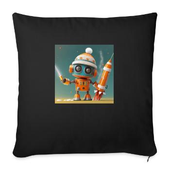 robot is launching New Year's Eve rockets - Sofa pillowcase 17,3'' x 17,3'' (45 x 45 cm) - black - Front