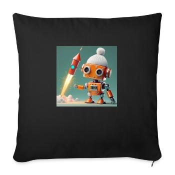 un robot mignon lance des fusées pour le réveillon du Nouvel An - Housse de coussin décorative 45 x 45 cm - noir - Devant