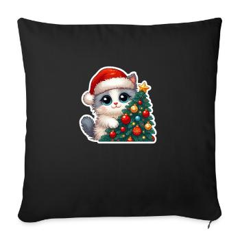 Cute Christmas Kitten & Decorated Tree Art - Sofa pillowcase 17,3'' x 17,3'' (45 x 45 cm) - black - Front